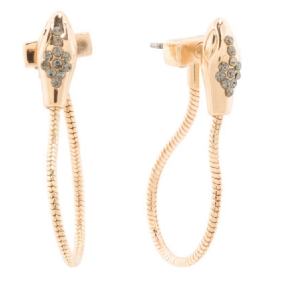 All Saints Snake Front to Back Goldtone Pave  Earrings New